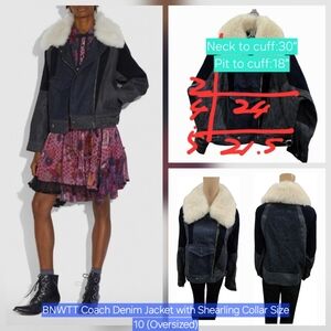 BNWT Women's Coach Denim Jacket with Shearling Collar Size 10 (Oversized…